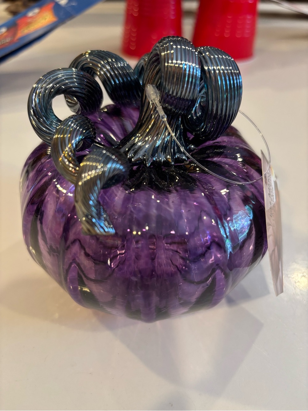 Purple Glass Pumpkin with Curled Black Stem - Picture 2 of 2